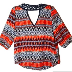 A.Byer women's large Aztec geometric print embellished pullover blouse. 3058